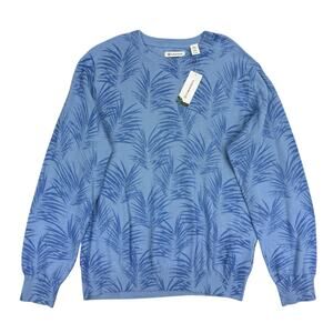 Cubavera Mens Palm Print Jacquard Sweater Robin Blue 2XL